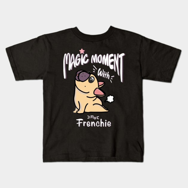 French bulldog yoga pose and fart magic moment Kids T-Shirt by Collagedream